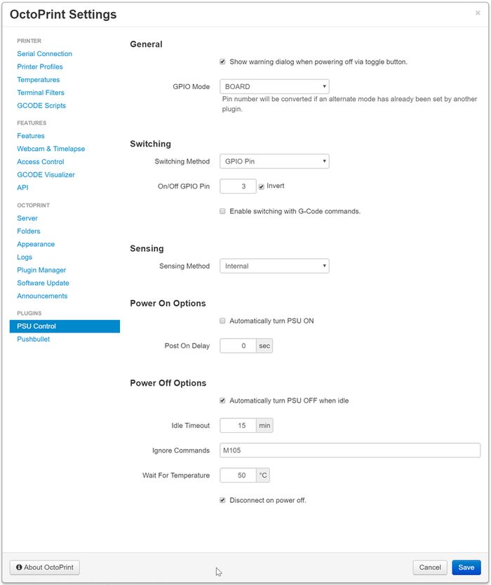 PSU Control configuration